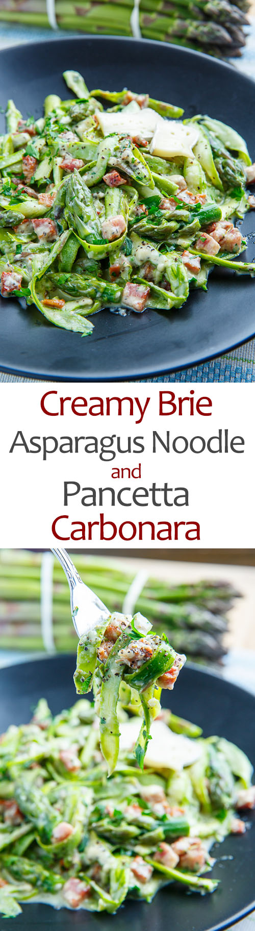 Creamy Brie Asparagus Noodle and Pancetta Carbonara