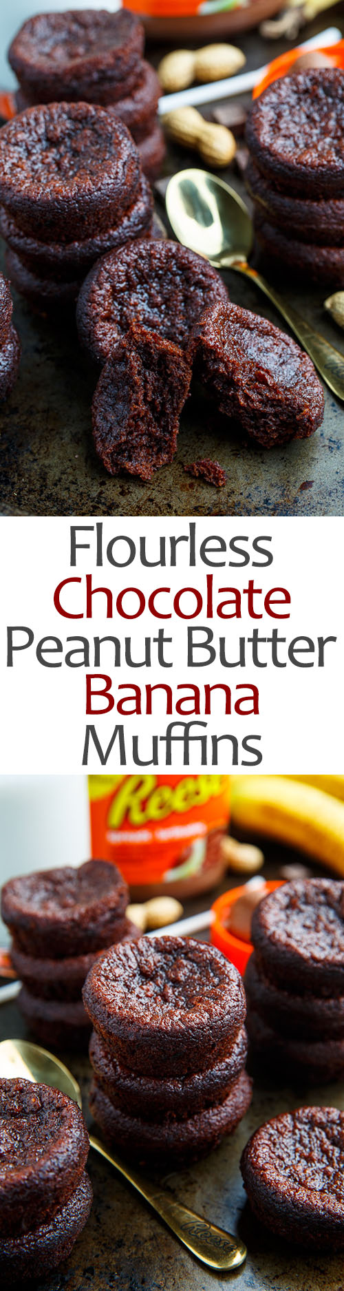 Flourless Chocolate Peanut Butter and Banana Muffins