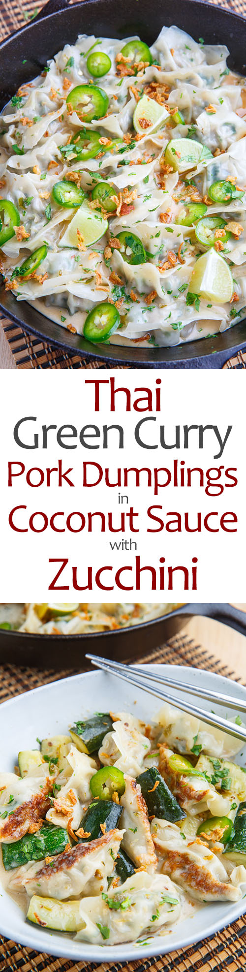 Thai Green Curry Pork Dumplings in Coconut Sauce with Zucchini