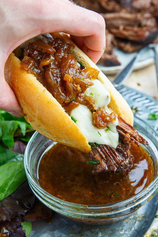 Slow Cooker Balsamic Roast Beef French Dip Sandwich