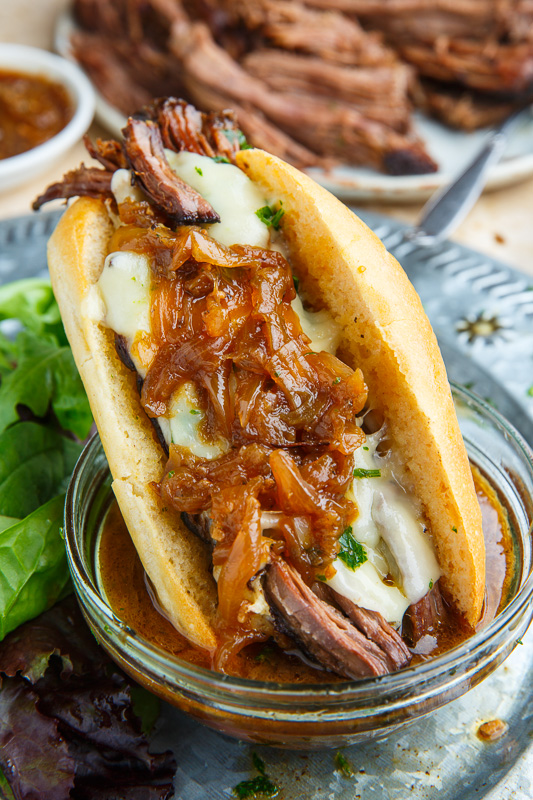 Slow Cooker Balsamic Roast Beef French Dip Sandwich
