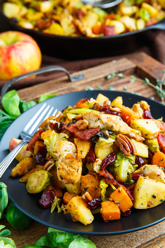 Harvest Skillet Chicken with Apples, Brussels Sprouts and Sweet Potatoes