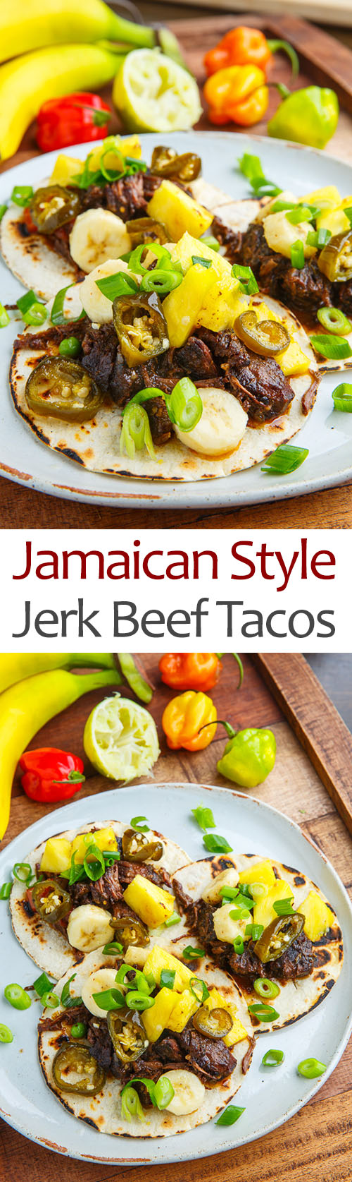 Jamaican Jerk Beef Tacos with Pineapple and Banana Salsa