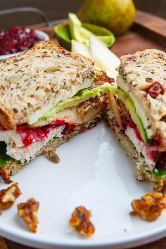 Turkey, Cranberry, Brie and Pear Sandwiches with Avocado and Bacon