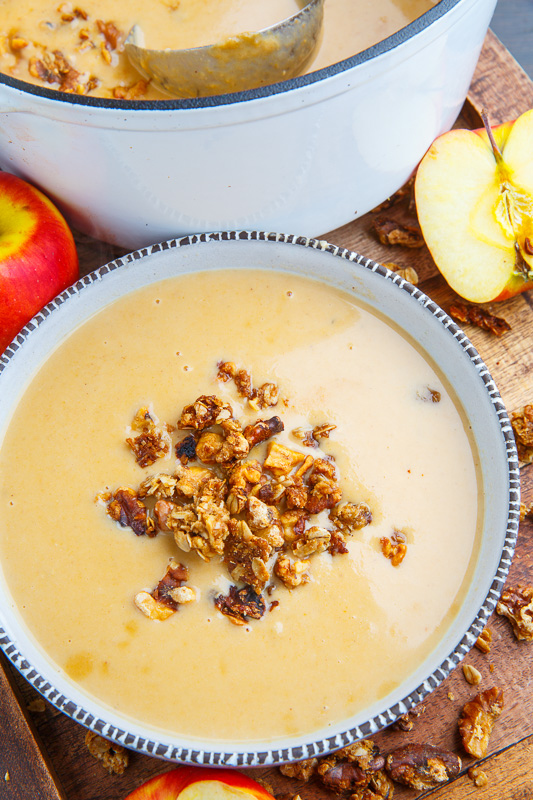 Creamy Maple Brie and Cheddar Apple Soup with Walnut-Oat Granola