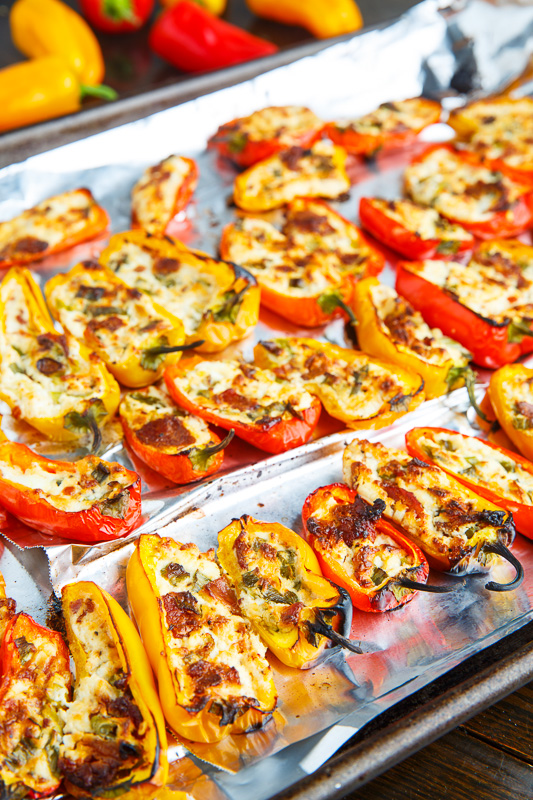 Bacon and Goat Cheese Stuffed Mini Peppers with Balsamic Sweet Chili Sauce