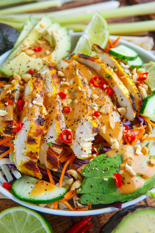 Thai Lemongrass Chicken and Avocado Salad with Spicy Peanut Dressing