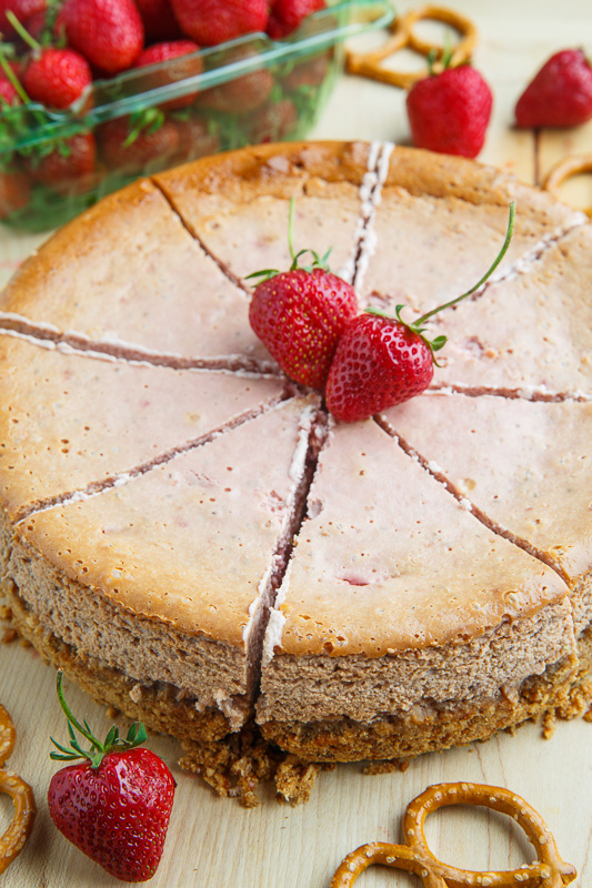 Strawberries and Cream Cheesecake with Pretzel Crust