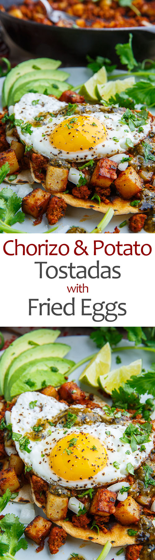Chorizo and Potato Tostadas with Fried Eggs