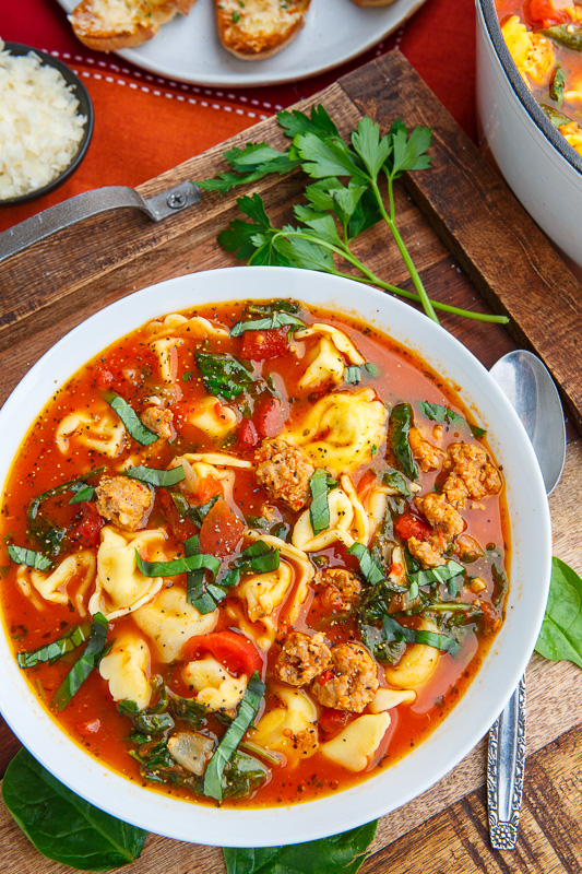 Tortellini Soup with Italian Sausage & Spinach