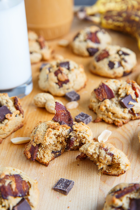 Soft and Chewy Banana Peanut Butter Cookies with Chocolate Chunks and Bacon