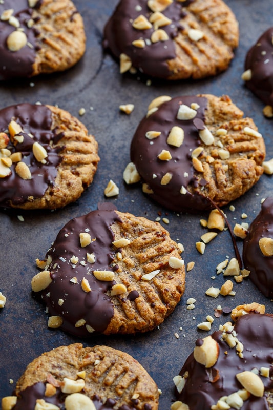 4 Ingredient Dark Chocolate Dipped Peanut Butter Cookies