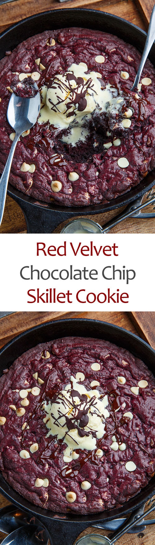 Red Velvet White Chocolate Chip Skillet Cookie