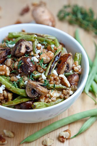 Roasted Mushroom and Green Bean Farro Salad
