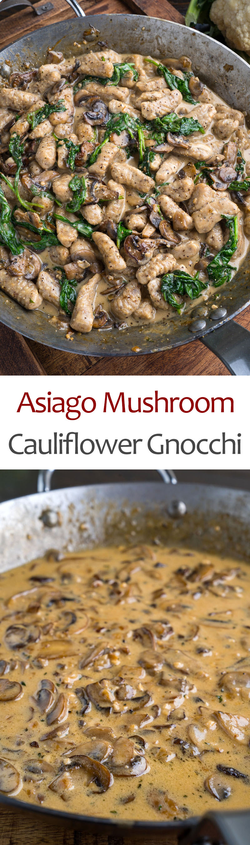 Cauliflower Gnocchi in Asiago Mushroom and Spinach Sauce