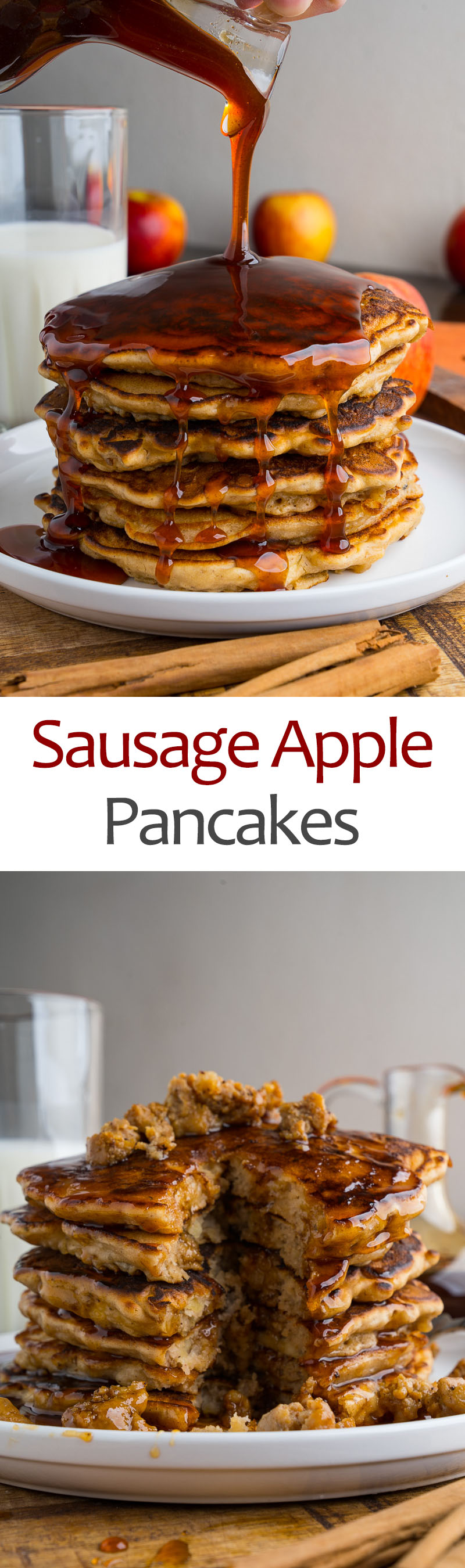 Sausage Apple Pancakes with Apple Cider Syrup