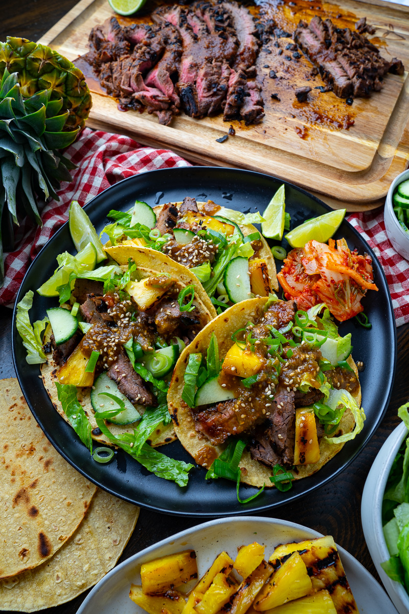 Korean Grilled Steak Tacos with Pineapple Gochujang Salsa