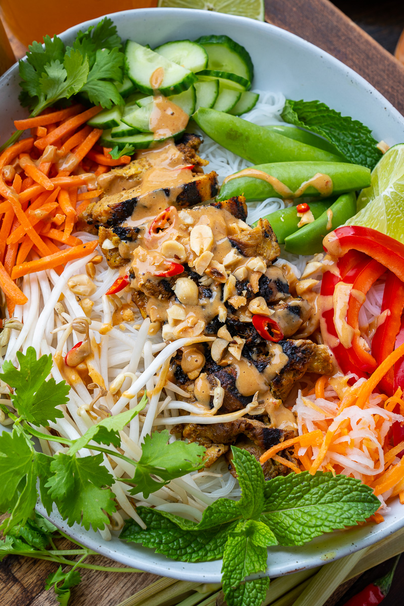 Lemongrass Grilled Chicken Rice Noodle Bowls
