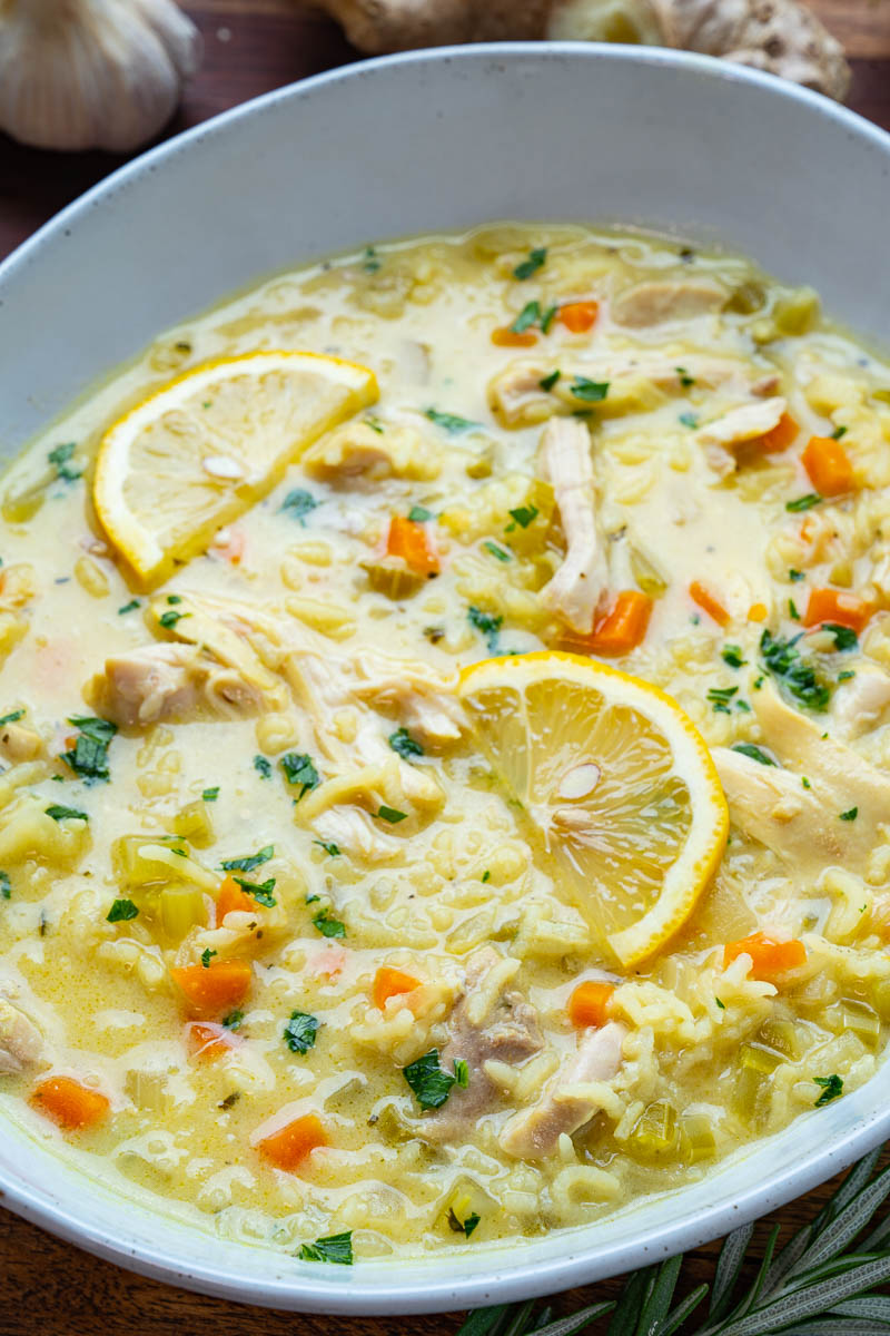 Lemon Ginger Turmeric Chicken and Rice Soup