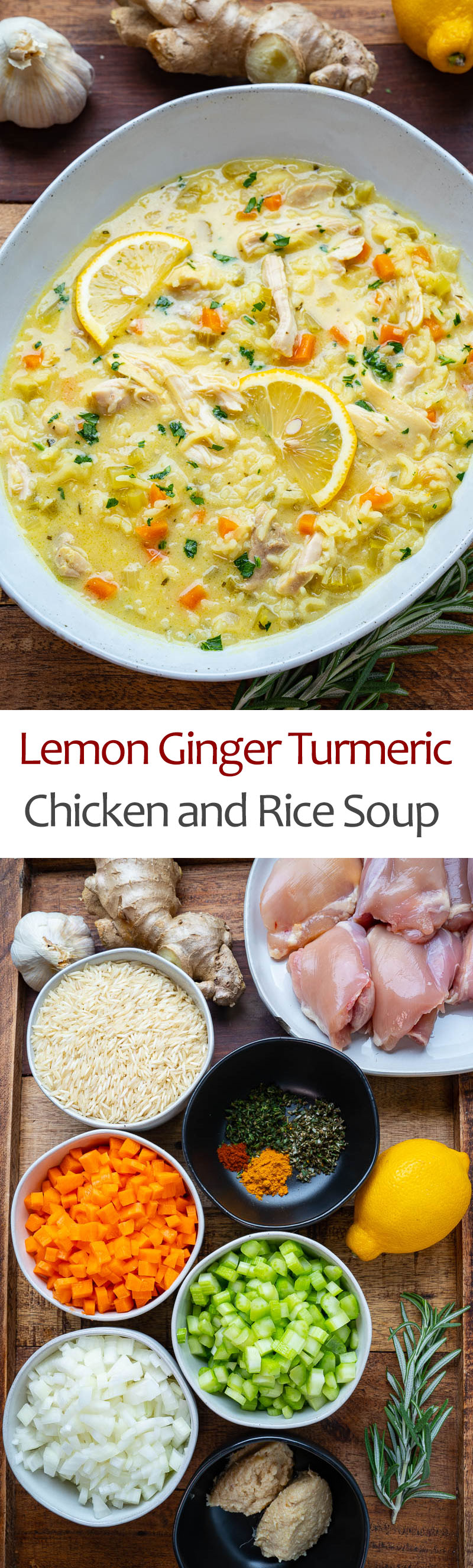 Lemon Ginger Turmeric Chicken and Rice Soup